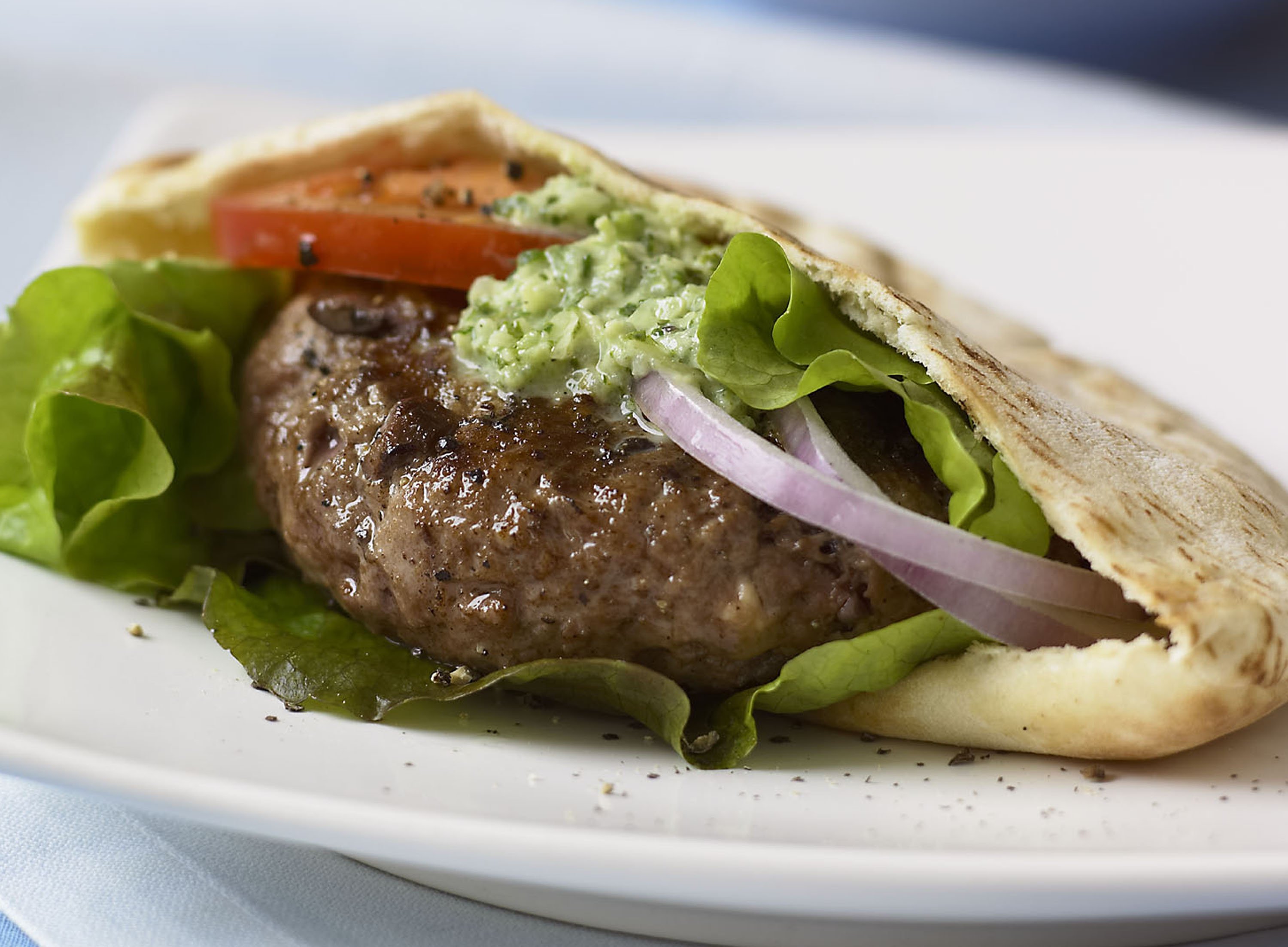 Lamburgers à la Grecque with Cilantro-Mint Chutney