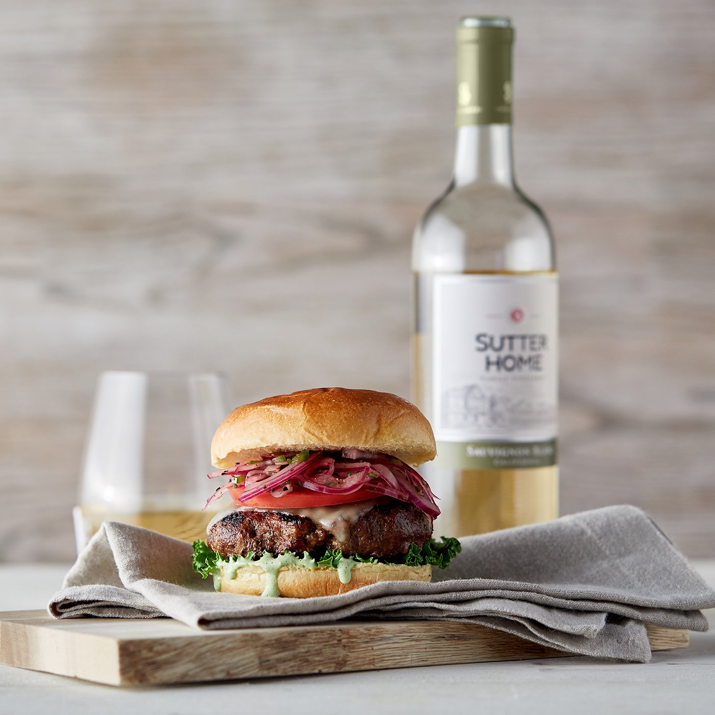 Peruvian-Inspired Burgers With Green Sauce And Quick-Pickled Red Onions