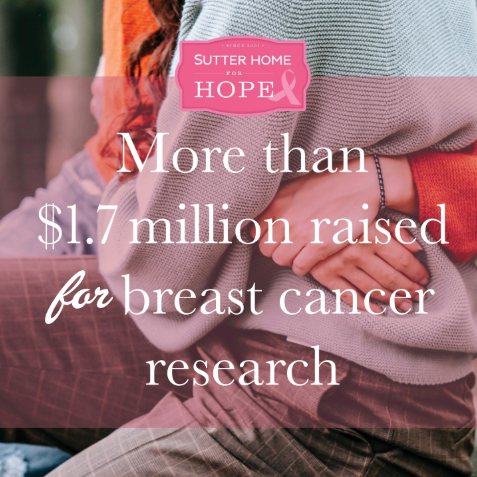 Visit Sutter Home for Hope badge people hugging more than $1.7 million raised for breast cancer research on Instagram